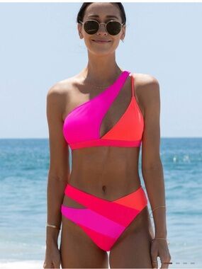 NWT popvil small asymmetrical Two-Tone Pink & Fuchsia Women’s Bikini Set